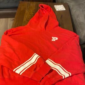 PINK Victoria's Secret Red Hoodie with White Stripes